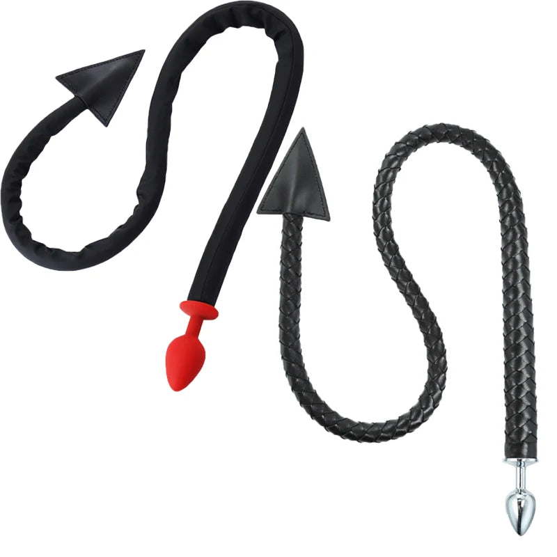 Metal Anal Plug  leather Whip